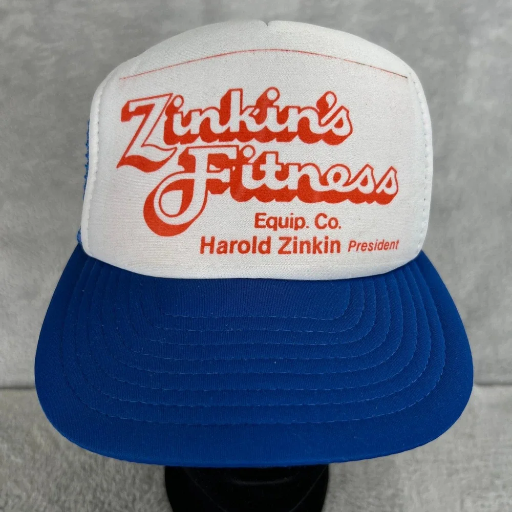Vtg Zinkin Fitness Trucker Hat Blue Gym Weightlifting Mesh Snapback 80s Fresno